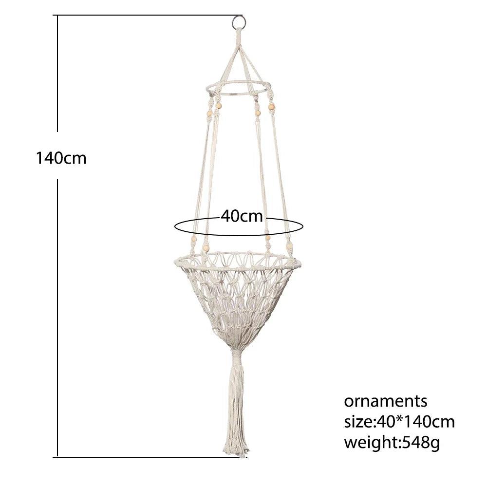 Macrame cat swing bed with a 40cm diameter and 140cm height, offering a cozy and stylish resting space for cats.